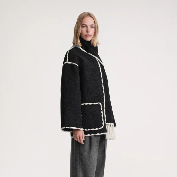 Hapi - Modischer, warmer Mantel mit Schal - Mayfair ModaSchwarz und WeißXS