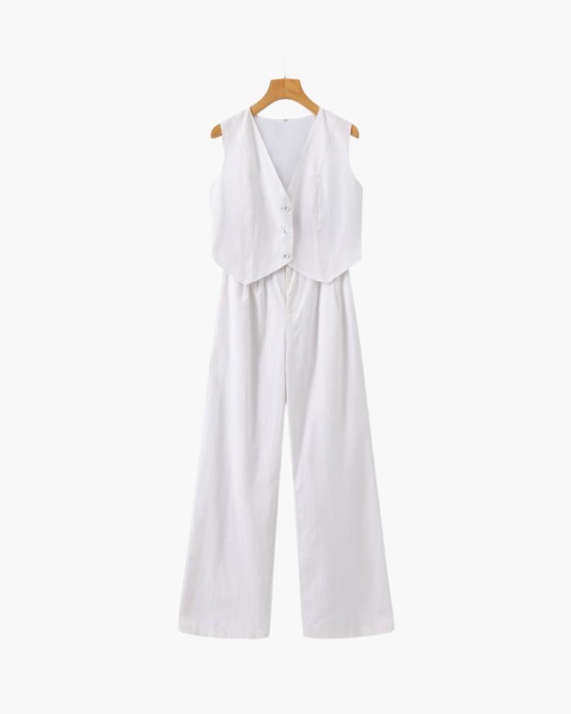 Leinen Zweiteiliges Set In Pastell - Mayfair ModaWeißS
