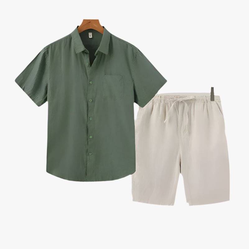 LINEN COMBO (SHORTS) - Mayfair ModaGrünBeige