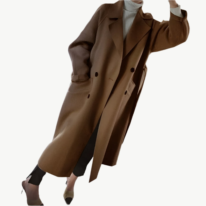 Selara - Lange Wollmantel - Mayfair ModaBeigeS