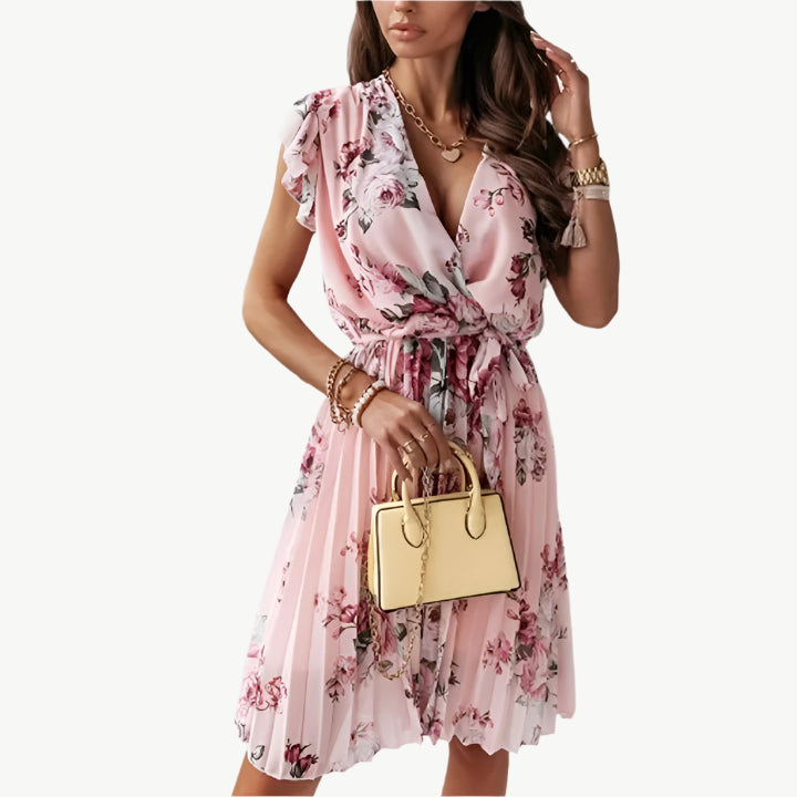 Tresselle - Blumenkleid mit V - Ausschnitt - Mayfair ModaSchwarzS